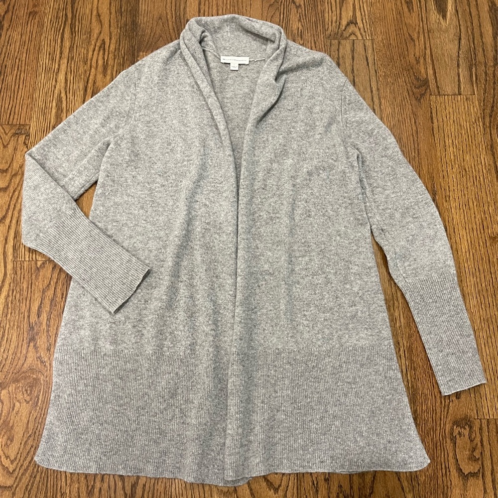 White + Warren Light Gray Cashmere Cardigan